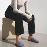Woody light blue linen slide sandals