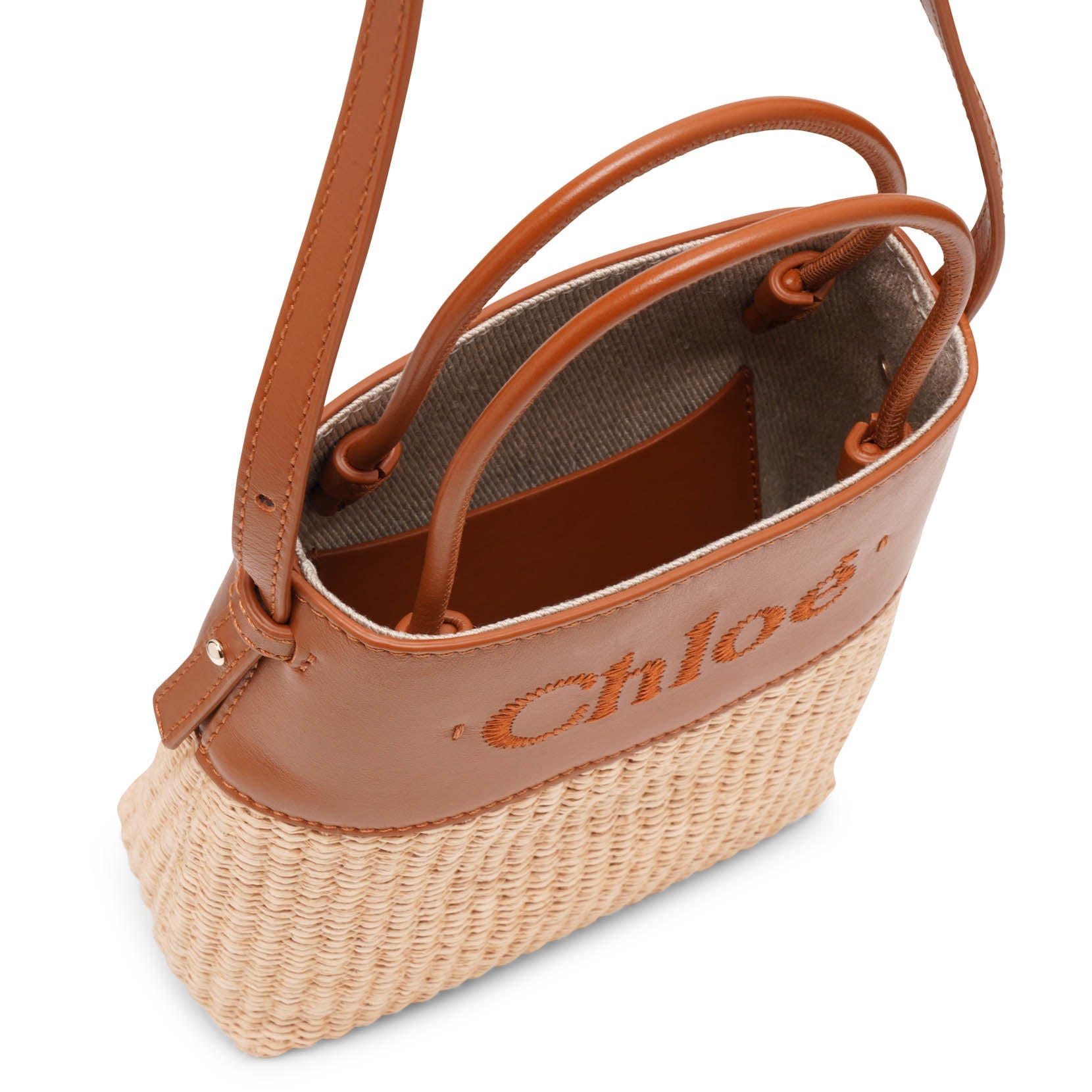 Shop Chloé Chloe Sense Brown Raffia Bag