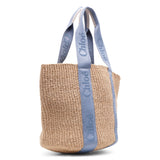 Woody light blue raffia tote bag