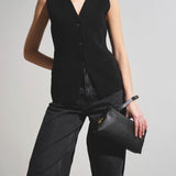 Marcie black leather clutch