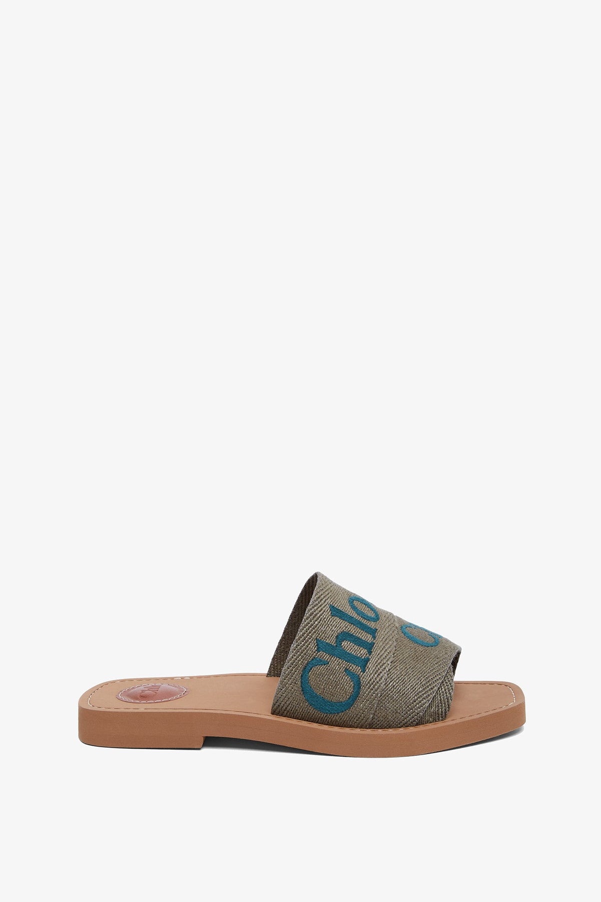 Shop Chloé Woody Khaki Slides