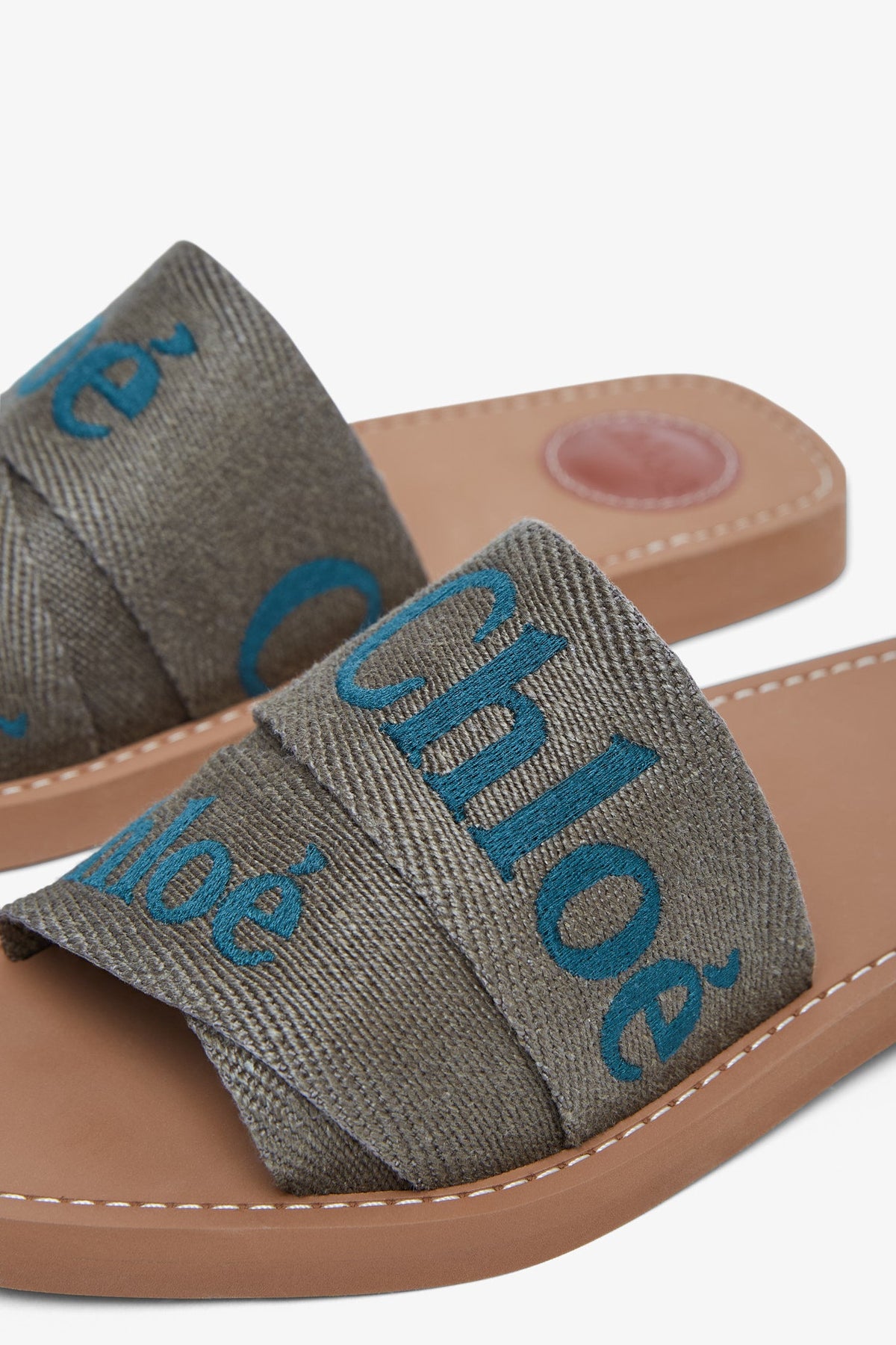 Shop Chloé Woody Khaki Slides