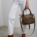 Marcie dark khaki leather tote bag