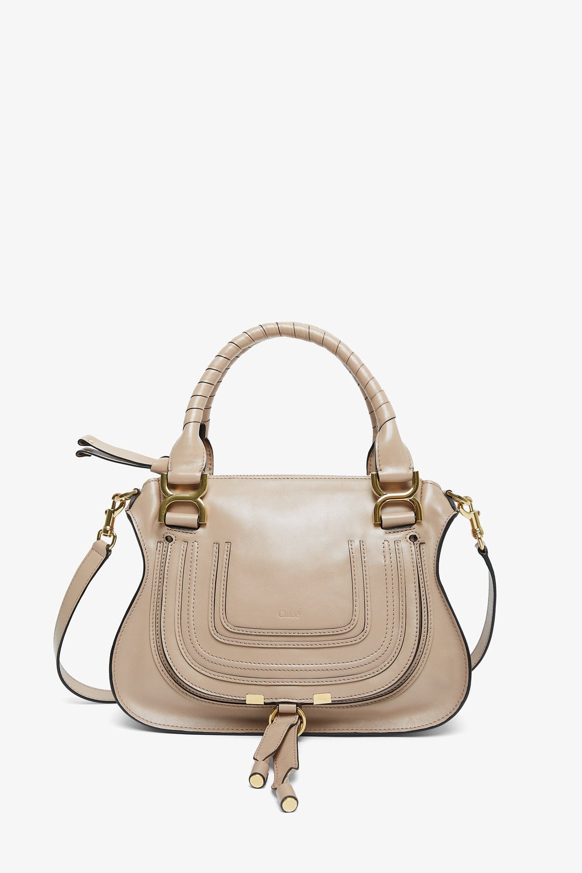 Shop Chloé Marcie Deep Beige Leather Tote Bag