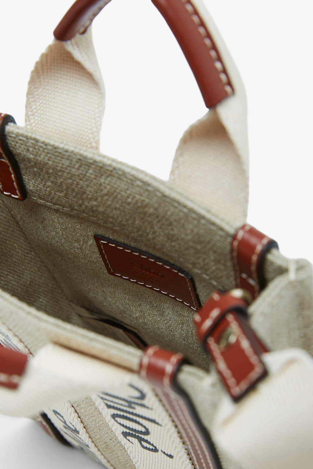 Chloé リネン＆レザー製Woodyミニトートバッグ の茶色 | Chloé JP