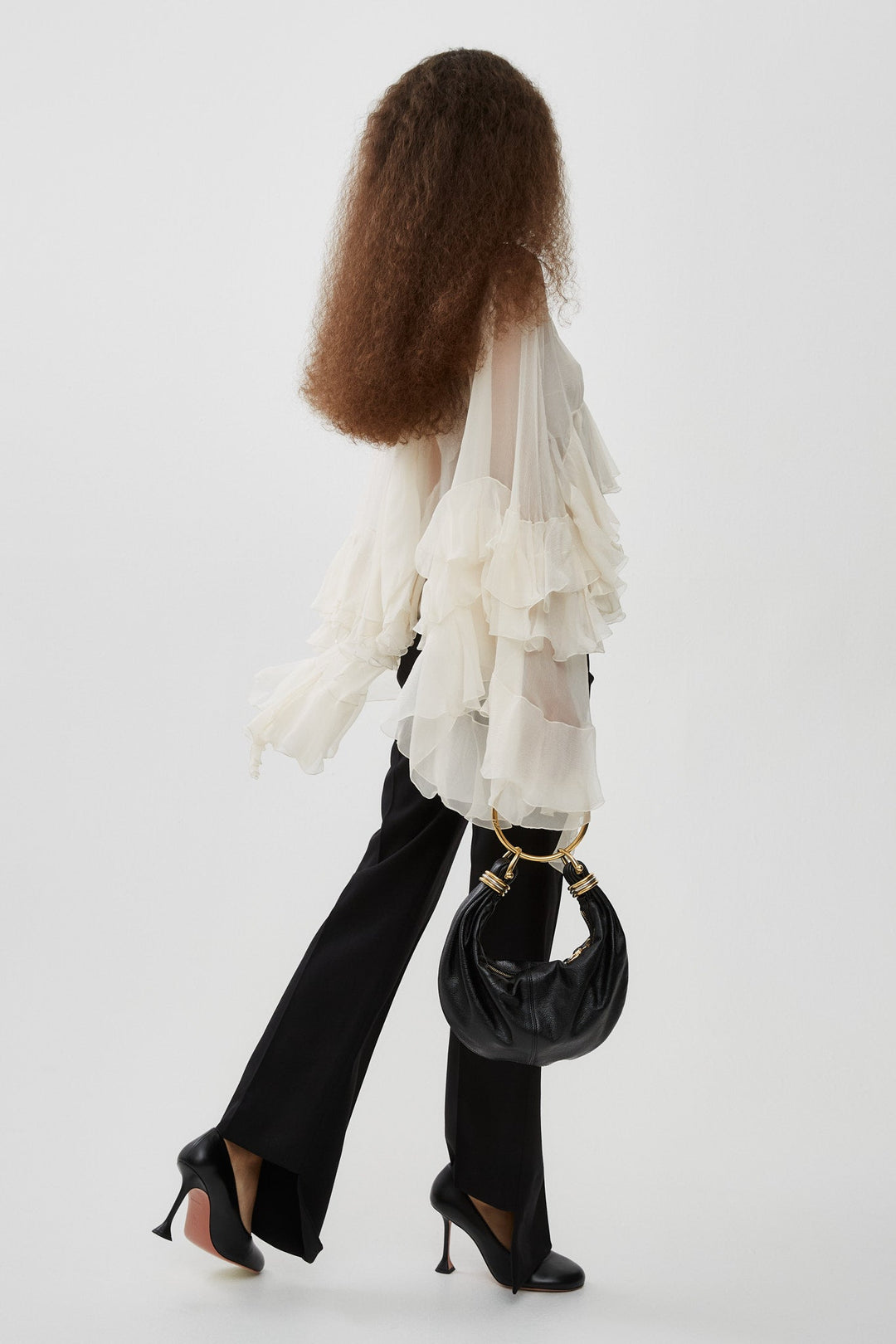 Chloé | High-low white ruffle top in silk mousseline | Savannahs
