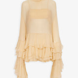 Ruffled mini dress in silk mousseline