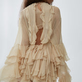 Ruffled mini dress in silk mousseline