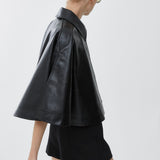 Short cape in soft nappa leather