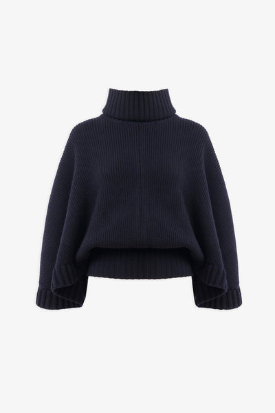 Short dark blue turtleneck cape