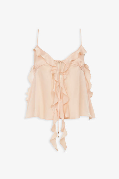 Ruffled silk charmeuse camisole top