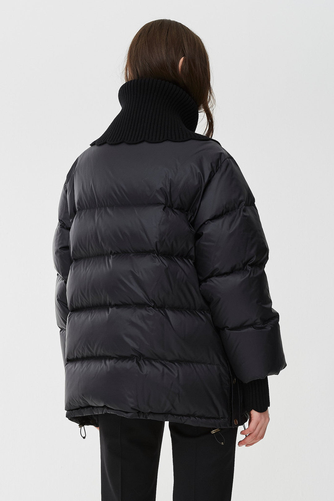 Moussy Long Padded Jacket Solid Faux Fur Hooded with Ribbon