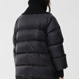 High-neck shiny nylon puffer jacket