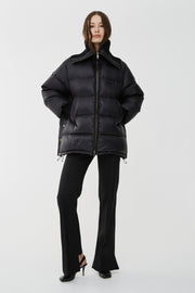 High-neck shiny nylon puffer jacket