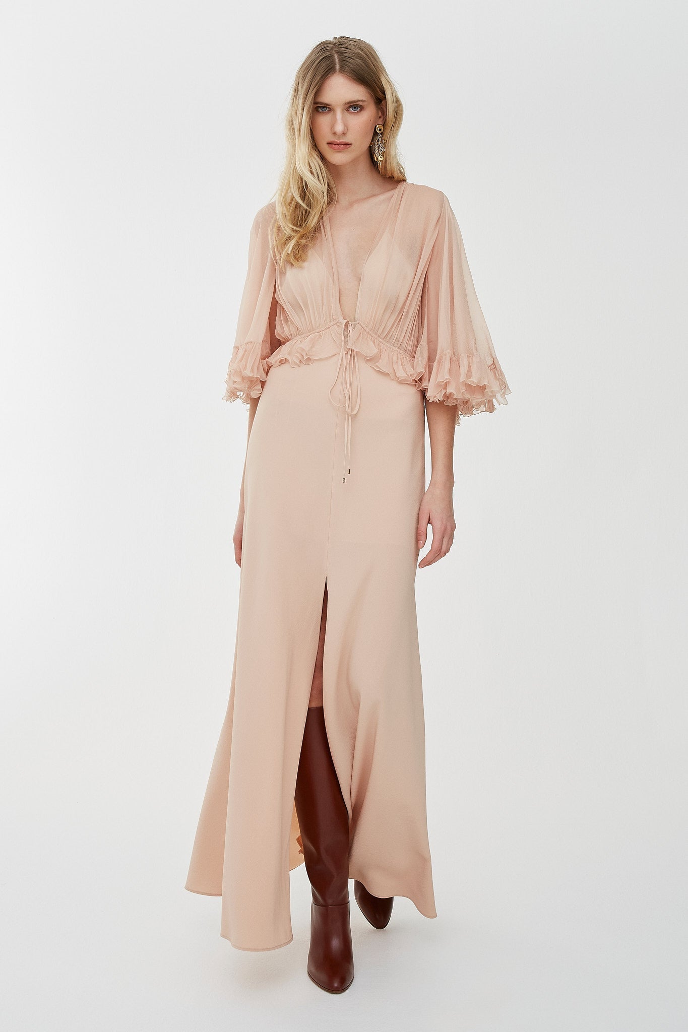 Chloé | V-neck crepe satin long dress