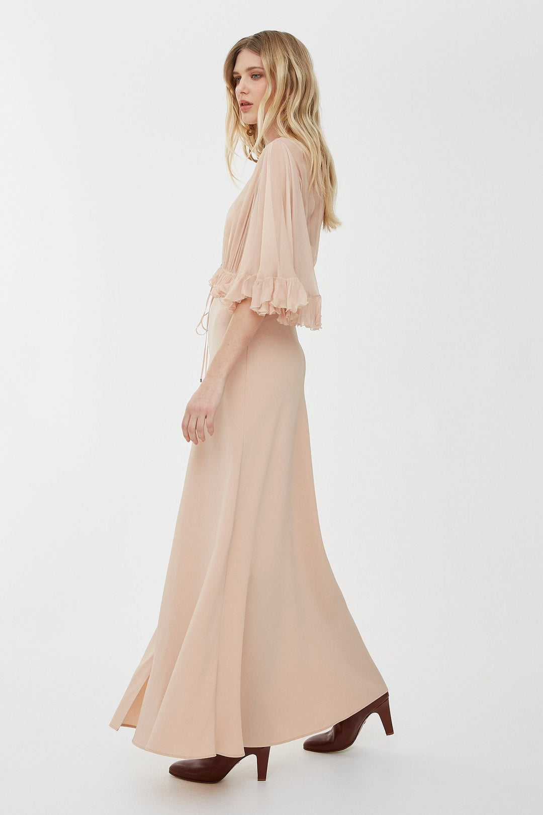 パーティードレス Crepe Satin Long Dress J205005 Long V-neck Stretch Crepe MOB Dress