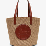 Horse medal brown raffia basket bag