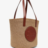 Horse medal brown raffia basket bag