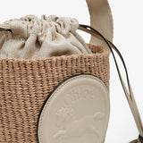 Horse medal ivory raffia bucket bag