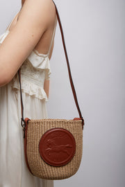 Horse medal brown raffia bucket bag