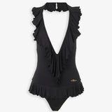 Ruffled v-neck one-piece swimsuit