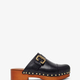 Jeannette black leather clogs