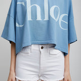 Cropped blue logo t-shirt