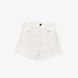 High rise white mini denim shorts