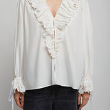 V neck cotton white blouse