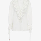 V neck cotton white blouse