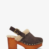 Jeannette brown shearling clogs