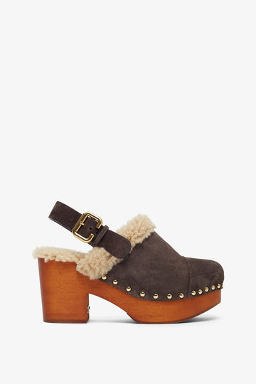Jeannette brown shearling clogs