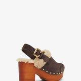 Jeannette brown shearling clogs