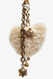 Beige shearling heart bag charm