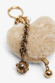 Beige shearling heart bag charm