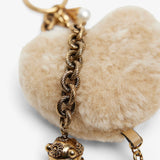 Beige shearling heart bag charm
