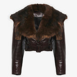 Brown cropped leather jacket