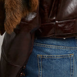 Brown cropped leather jacket