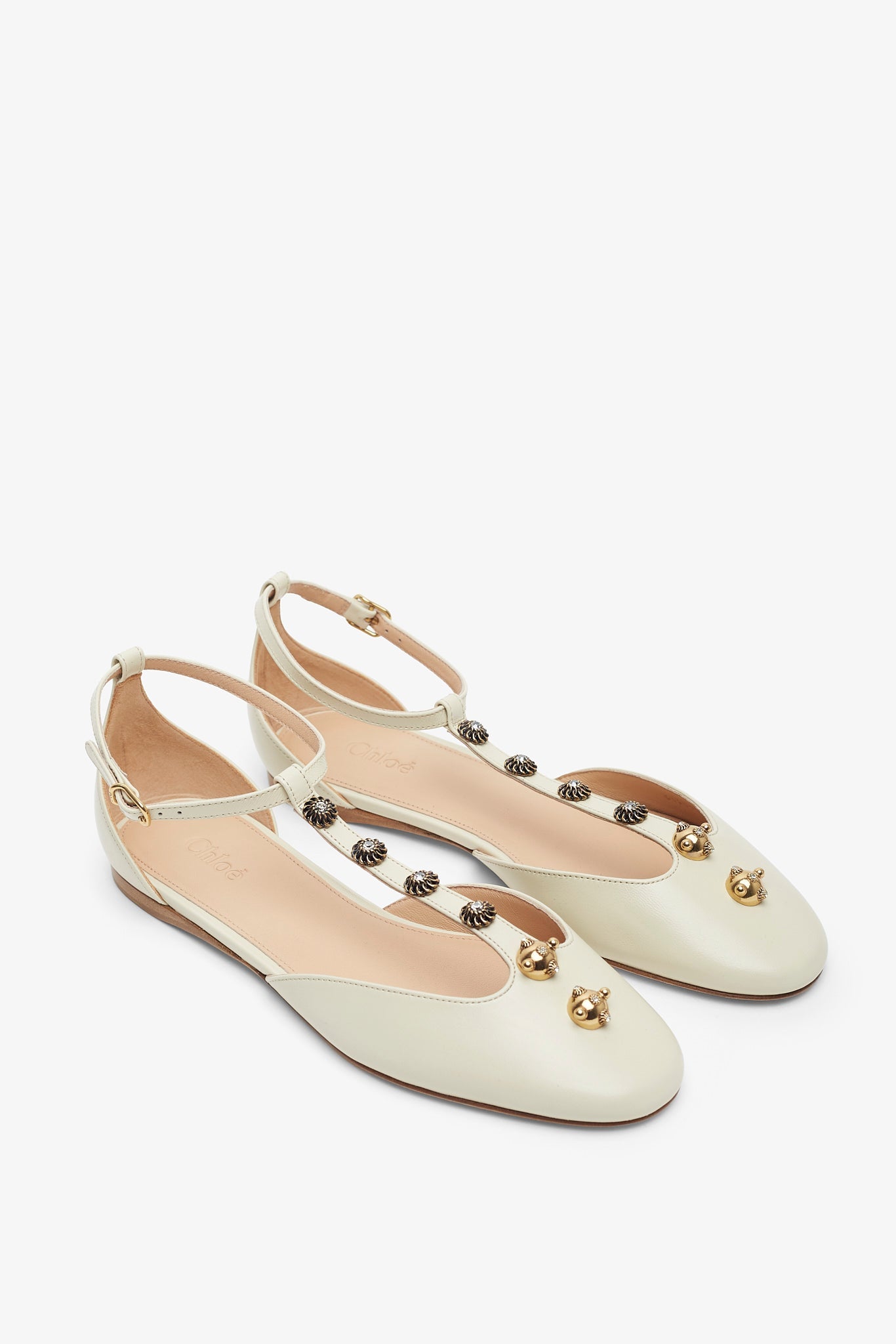 Celeste eggshell leather ballerinas
