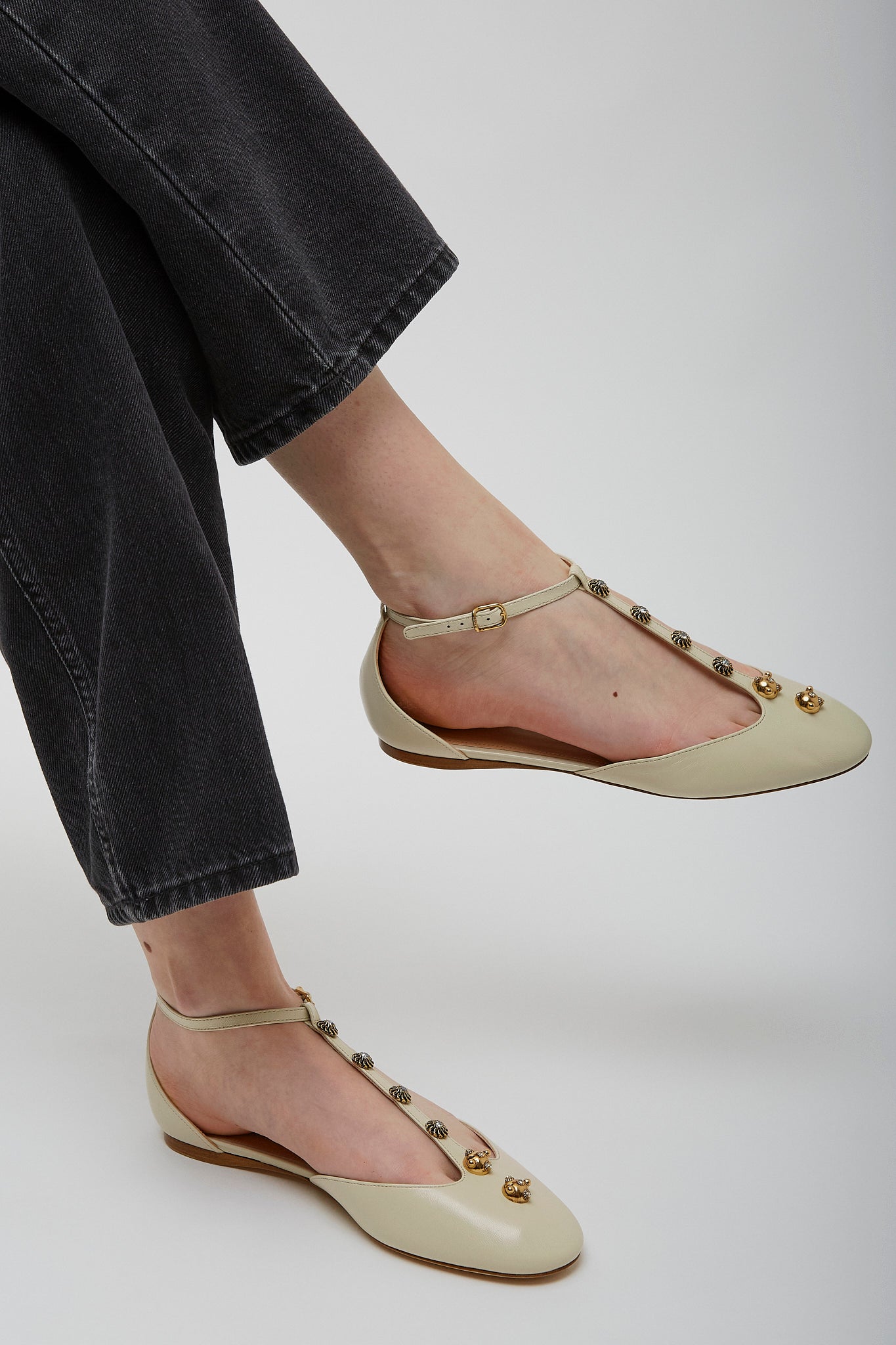 Celeste eggshell leather ballerinas