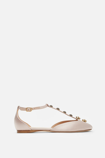 Celeste blushy beige satin ballerinas