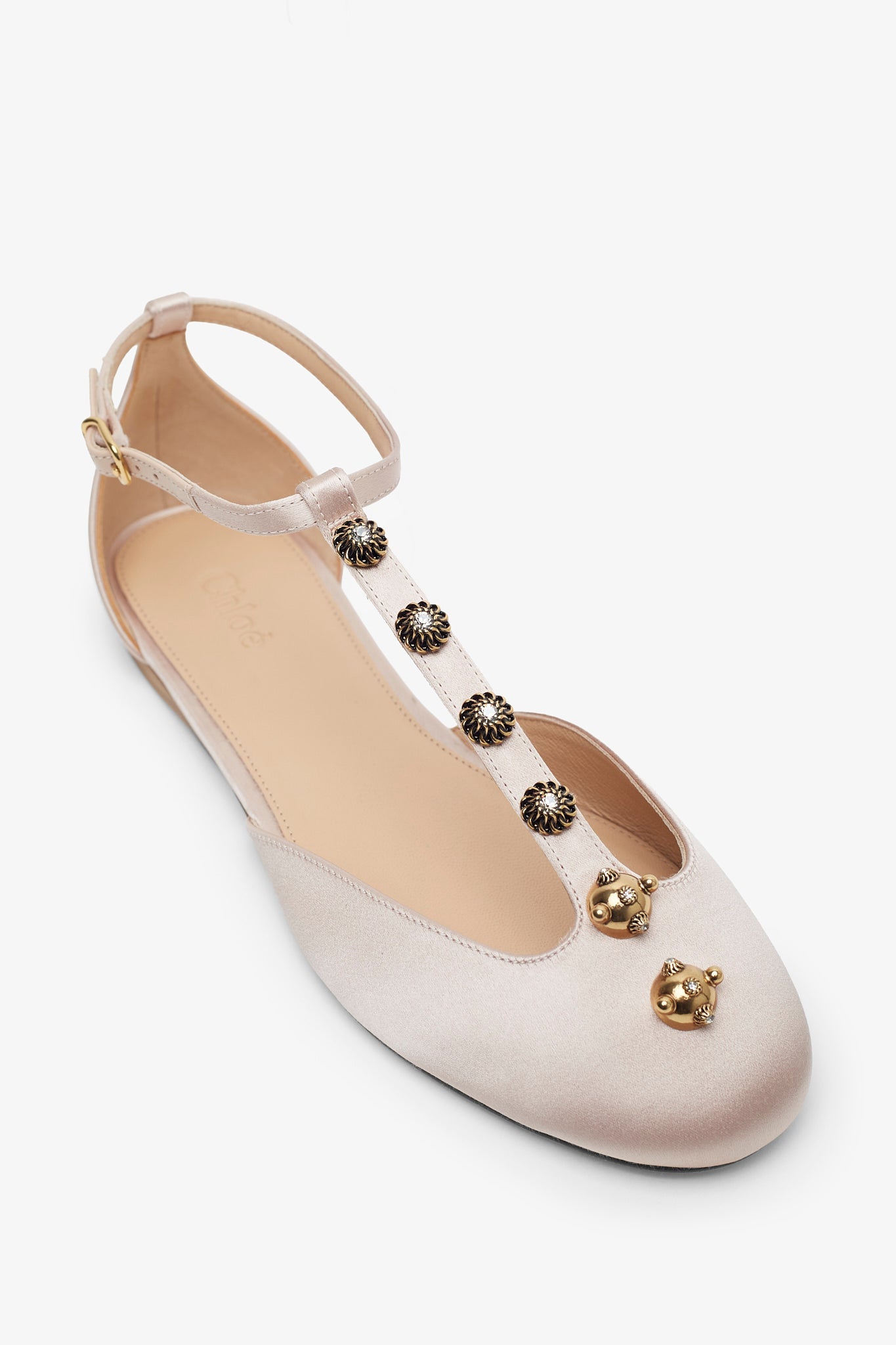 Celeste blushy beige satin ballerinas