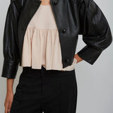 Cropped blouson leather jacket