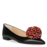 Konstantina Black Leather Pompom Ballerina