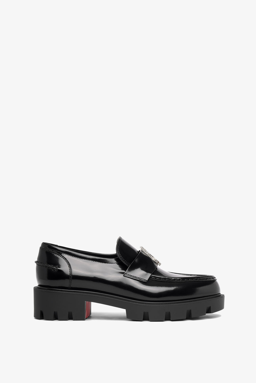 Christian Louboutin ブラックブーティ Christian Louboutin | CL Moc black leather strass loafers