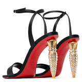 Lipstrass Queen 100 black satin sandals