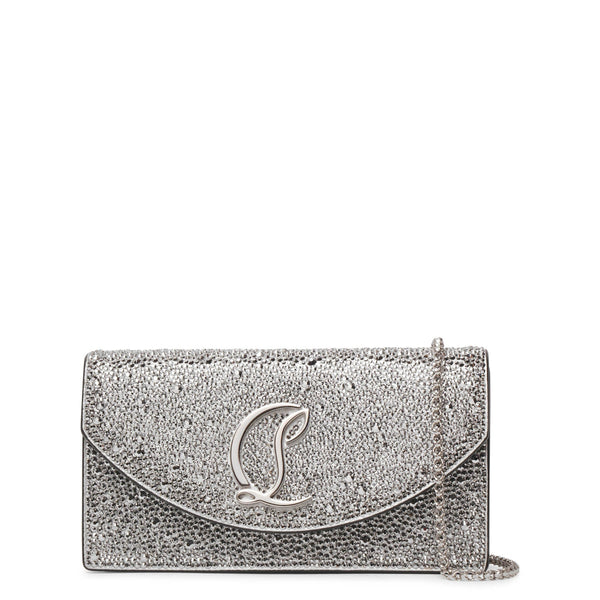 Christian Louboutinシルバーラメビジュー パーティーバッグ Loubi54 metallic leather clutch in silver - Christian Louboutin