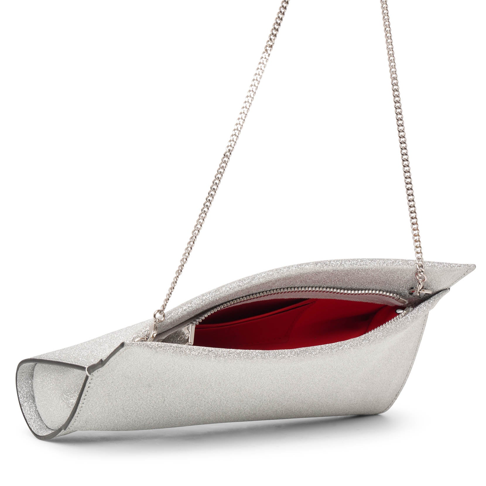 Christian Louboutin | Loubitwist small silver glitter clutch