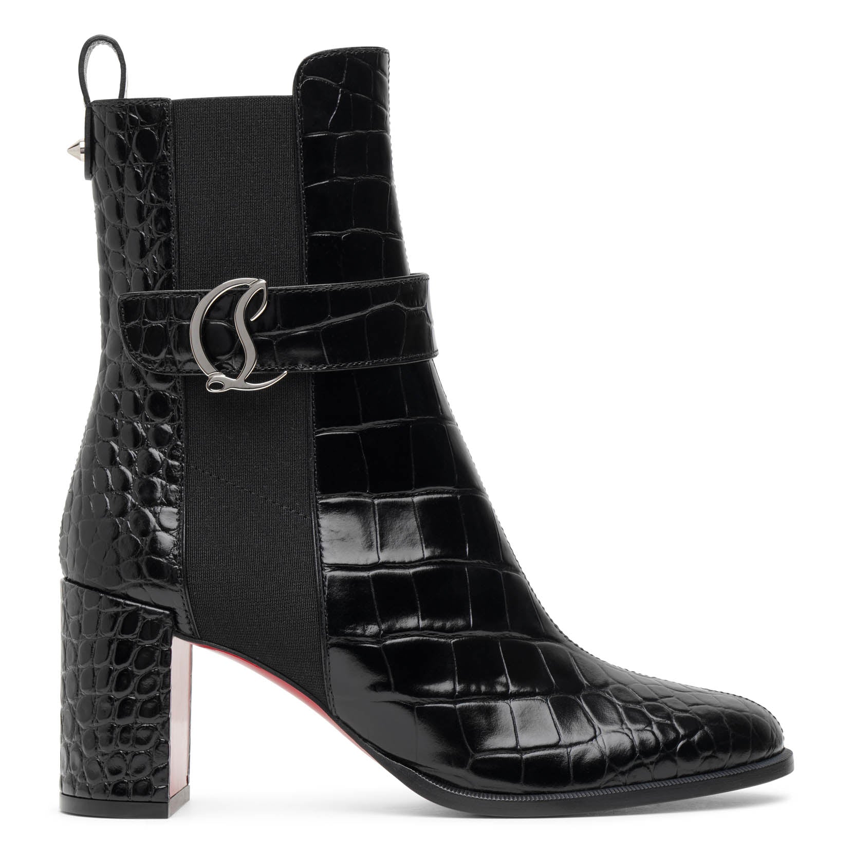 CHRISTIAN LOUBOUTIN CL CHELSEA 70 EMBOSSED BLACK LEATHER ANKLE BOOTS