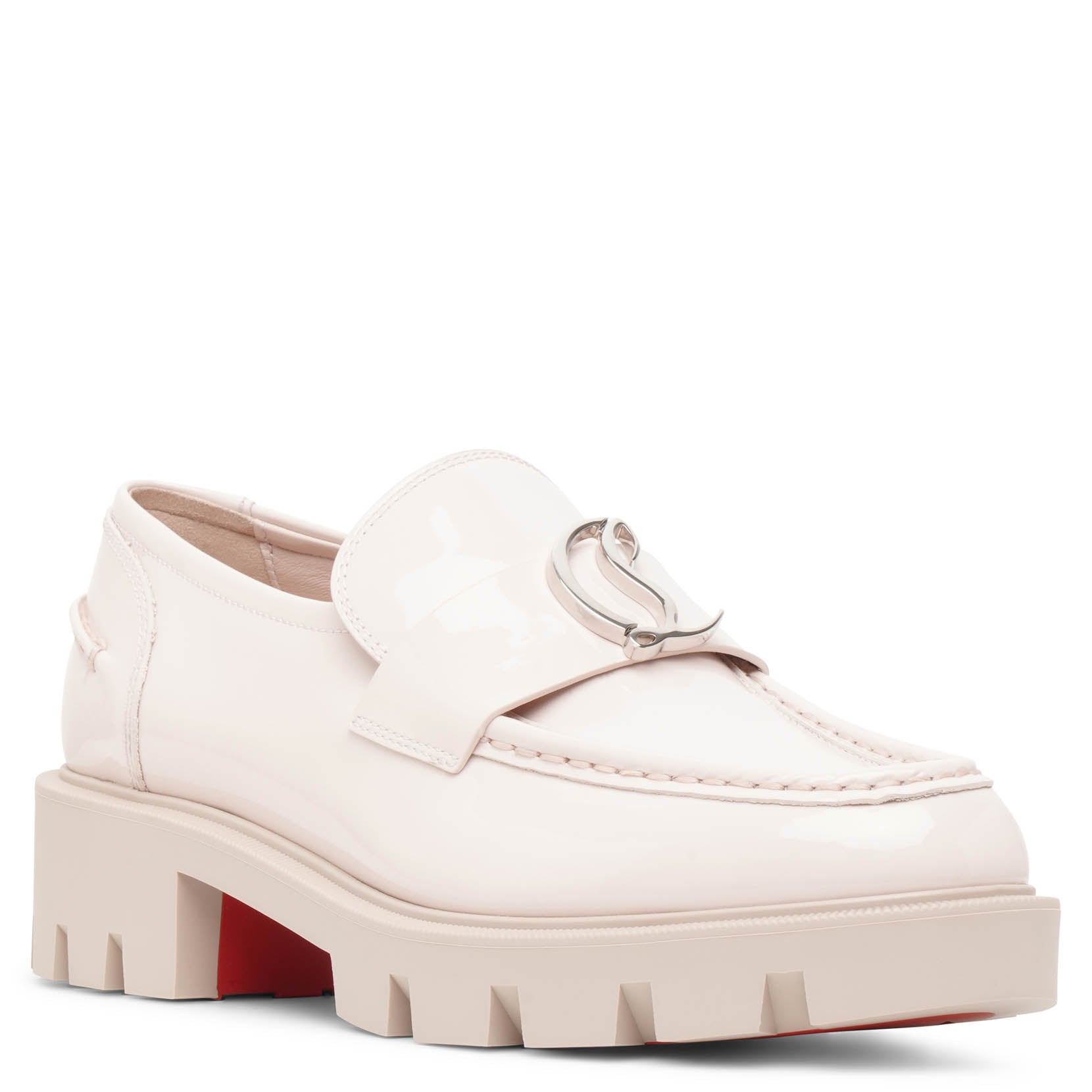 Christian Louboutin | CL Moc lug flat light pink patent leather loafers ...